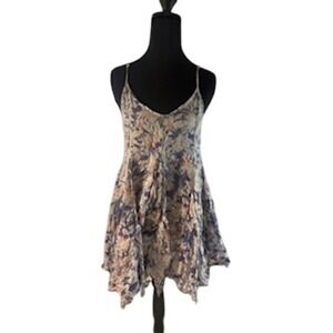 Lulu's Curated Collected Floral Handkerchief Hem Cami Dress Blue Peach Small
